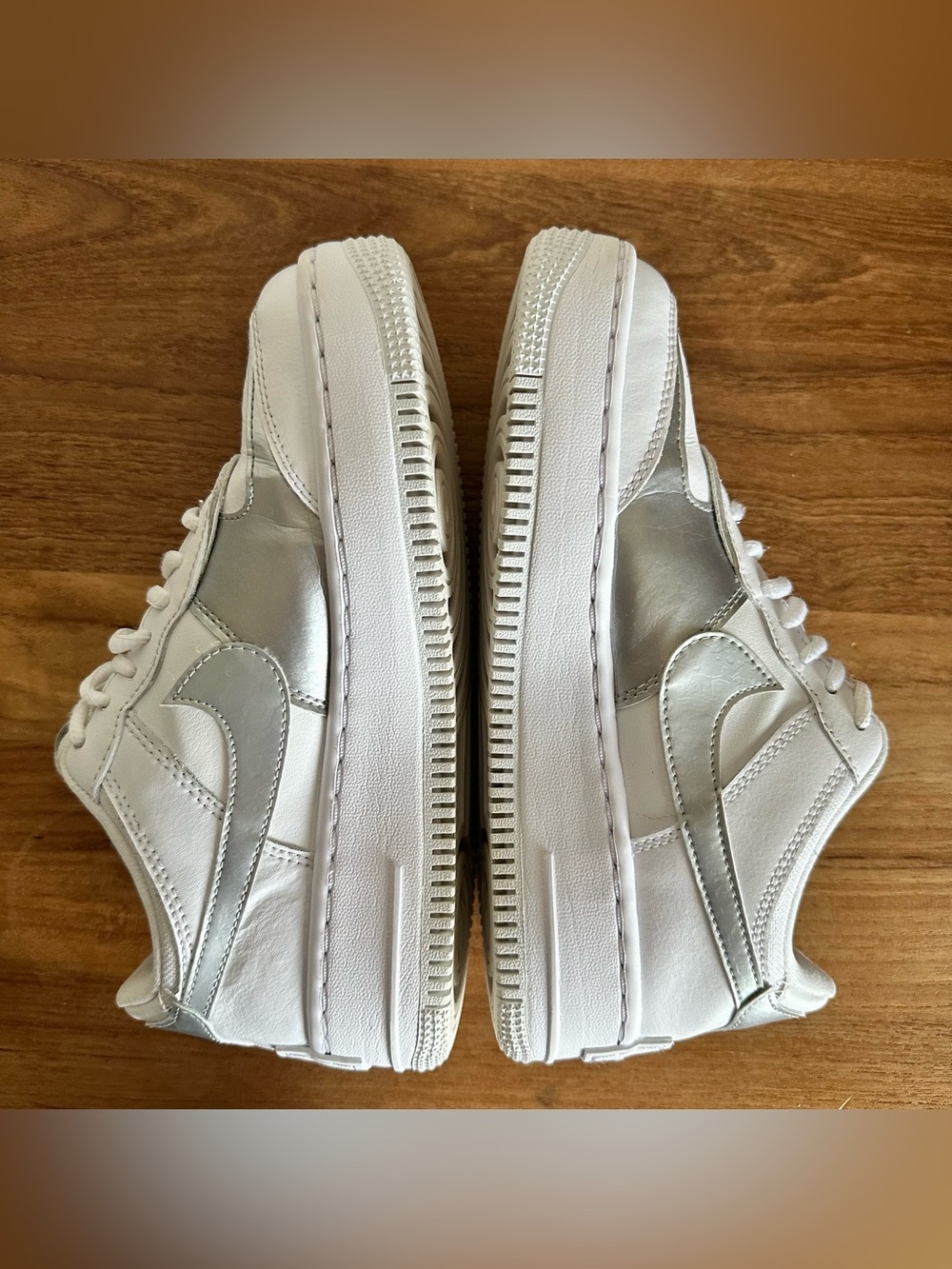 Nike White Sneakers with Metallic Silver Swoosh - Picture 8 of 11